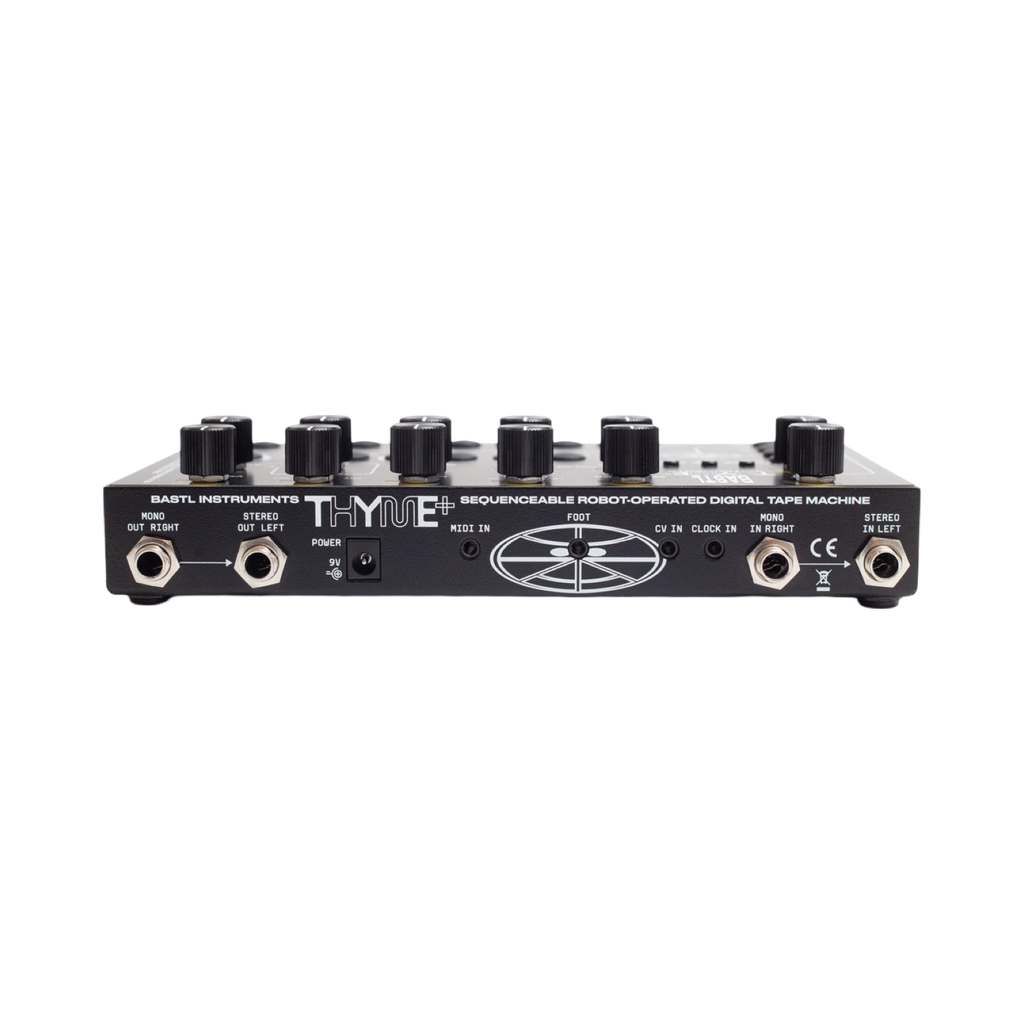 Bastl Thyme+ rear panel with audio, MIDI, CV and clock connections