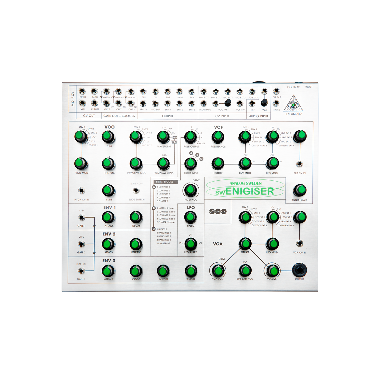 swEnigiser semi-modular analog synthesizer front panel